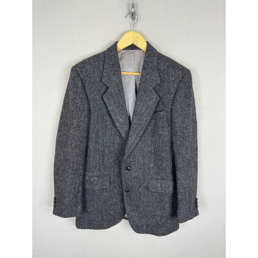 Harris Tweed Mens Grey Herringbone Wool Blazer Jacket Size 38 Reg Scottish